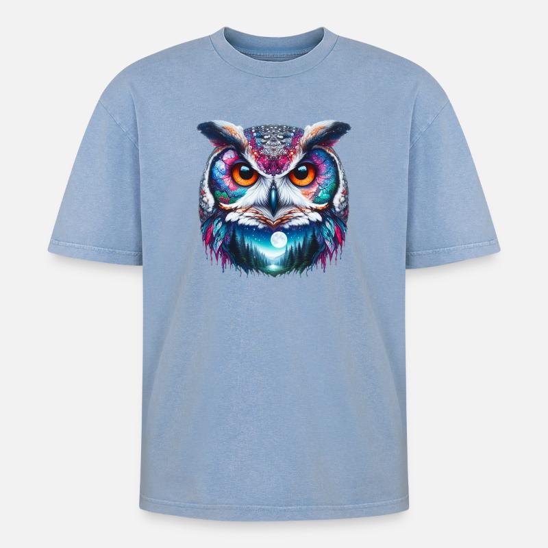 Hibou - T-shirt Premium unisexe oversize acid-washed - bleu délavé acide
