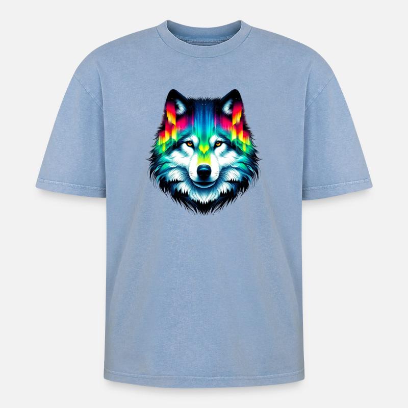 Wolf - Oversized Unisex Premium Acid-Washed T-Shirt - Blau Acid Wash