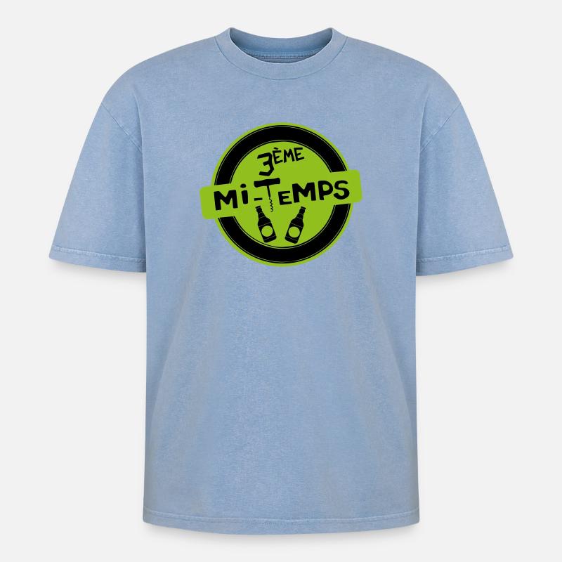 3. Halbzeit - Oversized Unisex Premium Acid-Washed T-Shirt - Blau Acid Wash
