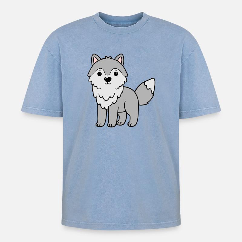 Wolf Wölfe - Oversized Unisex Premium Acid-Washed T-Shirt - Blau Acid Wash