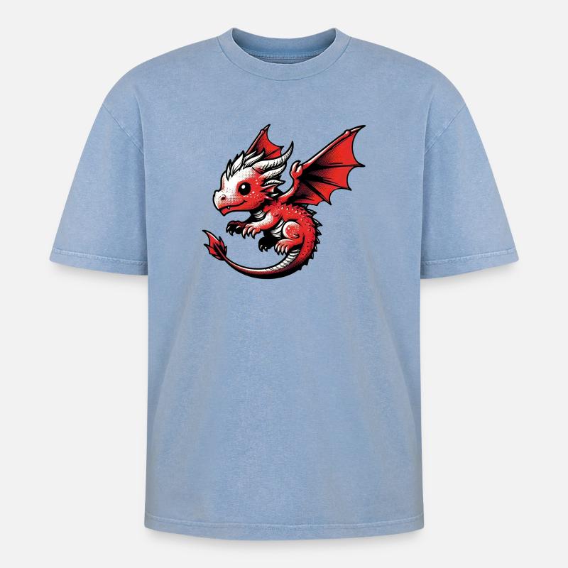 Drache - Oversized Unisex Premium Acid-Washed T-Shirt - Blau Acid Wash