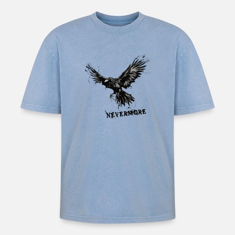 Nevermore - Oversized Unisex Premium Acid-Washed T-Shirt - Blau Acid Wash