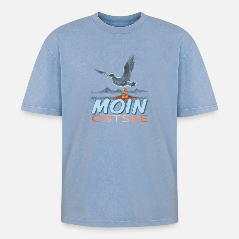 Moin Ostsee - Oversized Unisex Premium Acid-Washed T-Shirt - Blau Acid Wash