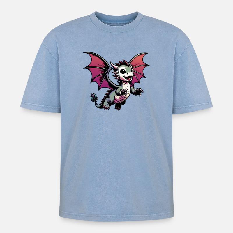 Drache - Oversized Unisex Premium Acid-Washed T-Shirt - Blau Acid Wash
