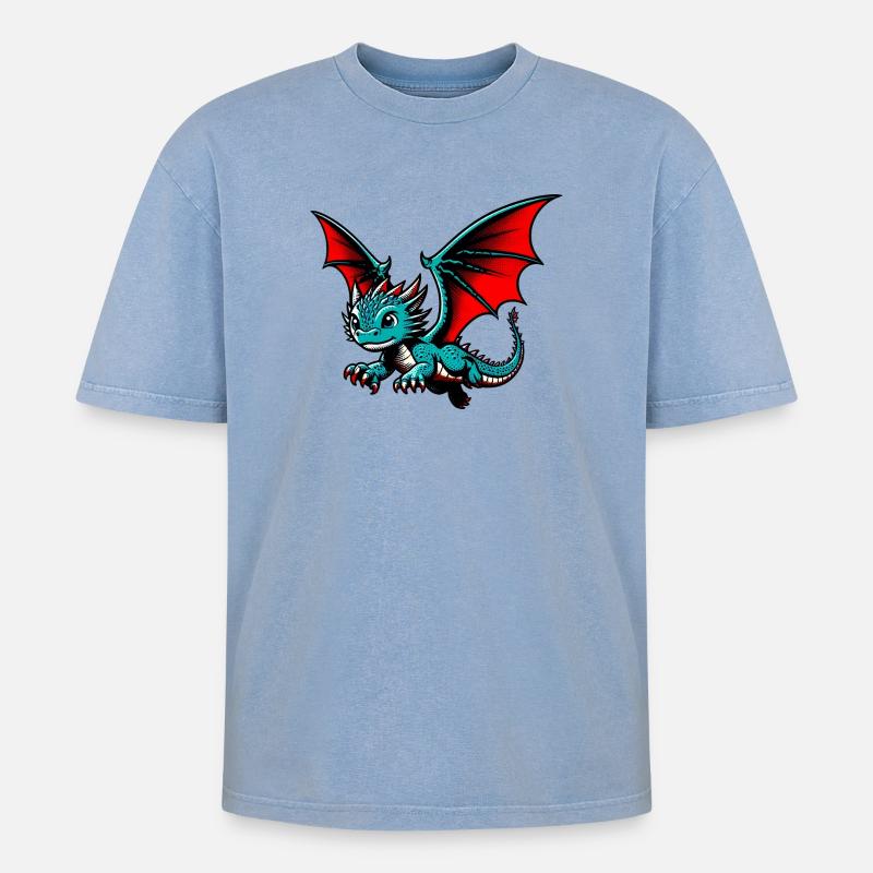 Drache - Oversized Unisex Premium Acid-Washed T-Shirt - Blau Acid Wash