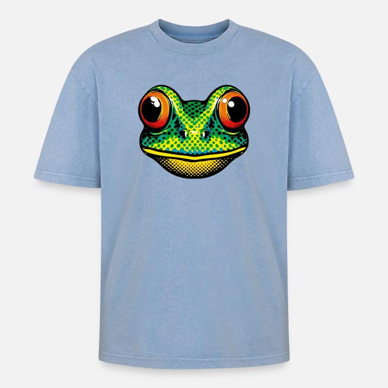 Frosch - Oversized Unisex Premium Acid-Washed T-Shirt - Blau Acid Wash
