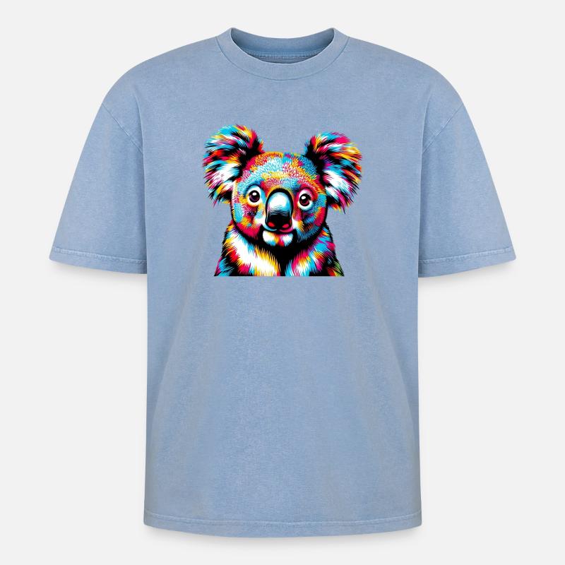 Koala - Oversized Unisex Premium Acid-Washed T-Shirt - Blau Acid Wash