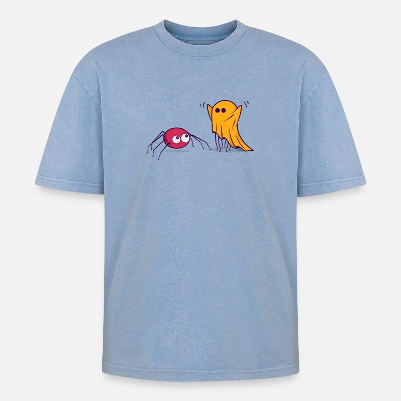 Halloween Spinne Geist Comic Cartoon Comic - Oversized Unisex Premium Acid-Washed T-Shirt - Blau Acid Wash