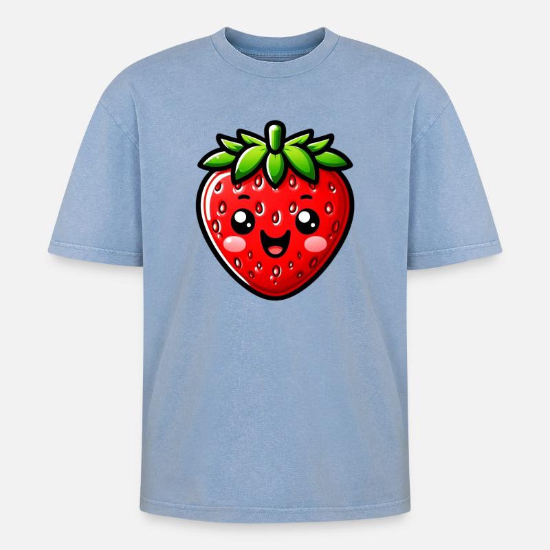 Erdbeeren Erdbeeren - Oversized Unisex Premium Acid-Washed T-Shirt - Blau Acid Wash