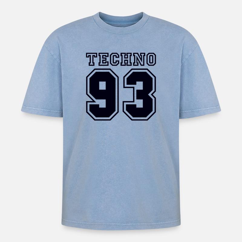 TECHNO 93 - Oversized Unisex Premium Acid-Washed T-Shirt - Blau Acid Wash