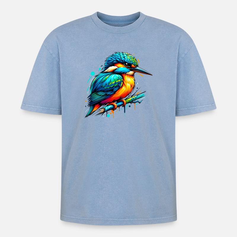 Eisvogel - Oversized Unisex Premium Acid-Washed T-Shirt - Blau Acid Wash