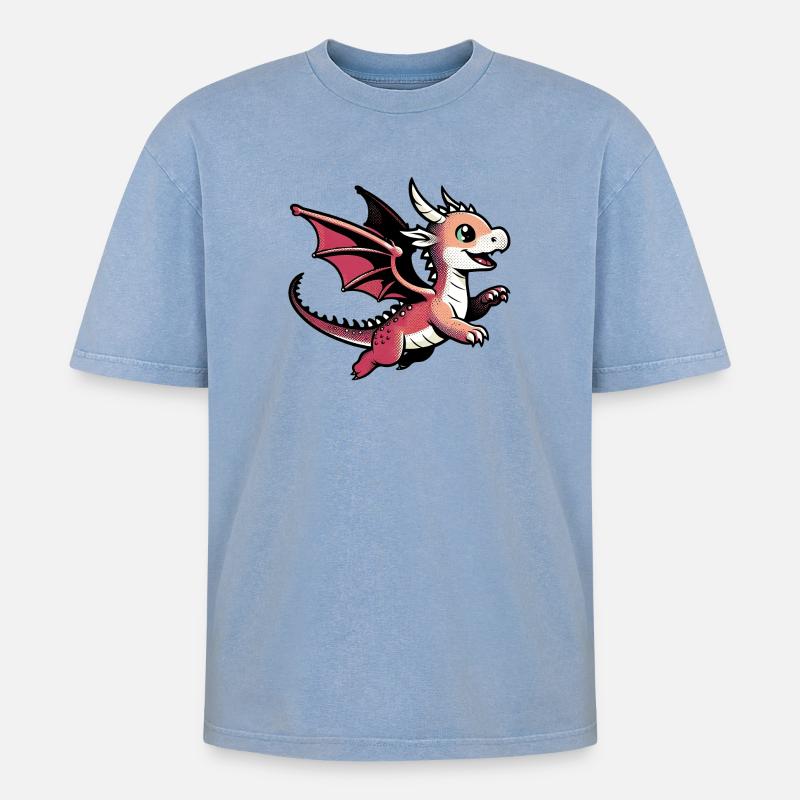 Drache - Oversized Unisex Premium Acid-Washed T-Shirt - Blau Acid Wash