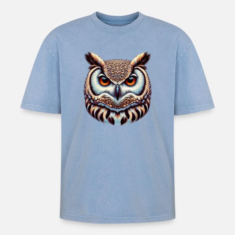 Eule - Oversized Unisex Premium Acid-Washed T-Shirt - Blau Acid Wash