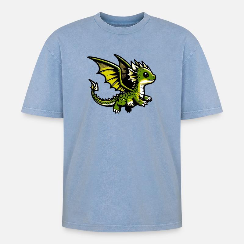 Drache - Oversized Unisex Premium Acid-Washed T-Shirt - Blau Acid Wash