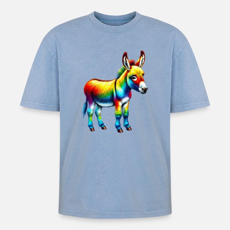 Esel-Maultier - Oversized Unisex Premium Acid-Washed T-Shirt - Blau Acid Wash