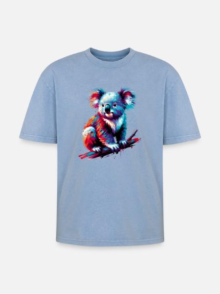 Koala - Oversized Unisex Premium Acid-Washed T-Shirt - acid washed blue