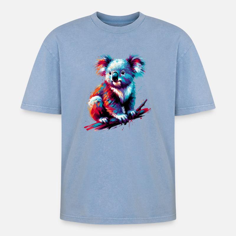 Koala - T-shirt Premium unisexe oversize acid-washed - bleu délavé acide