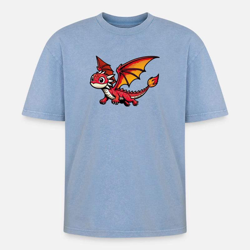 Drache - Oversized Unisex Premium Acid-Washed T-Shirt - Blau Acid Wash