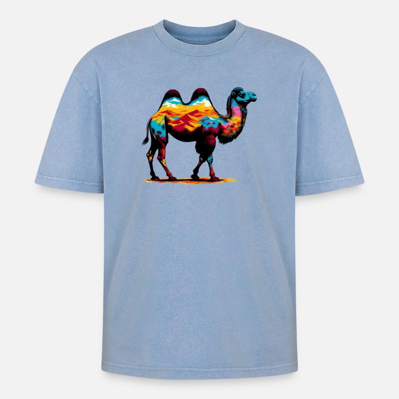 Kamel - Oversized Unisex Premium Acid-Washed T-Shirt - Blau Acid Wash