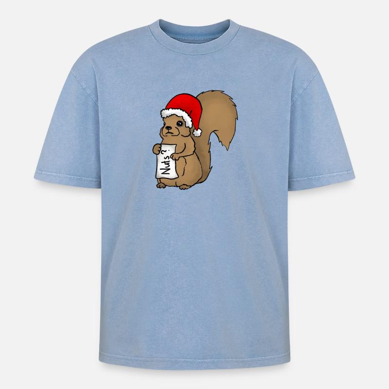 Weihnatchtshörnchen - Oversized Unisex Premium Acid-Washed T-Shirt - Blau Acid Wash