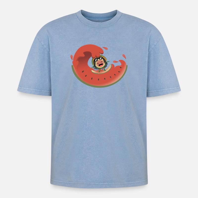 Surf pastèque - T-shirt Premium unisexe oversize acid-washed - bleu délavé acide