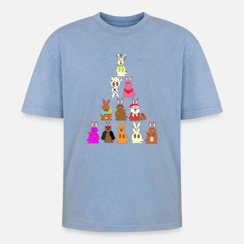 Witzige Kaninchen Comic bunt - Oversized Unisex Premium Acid-Washed T-Shirt - Blau Acid Wash