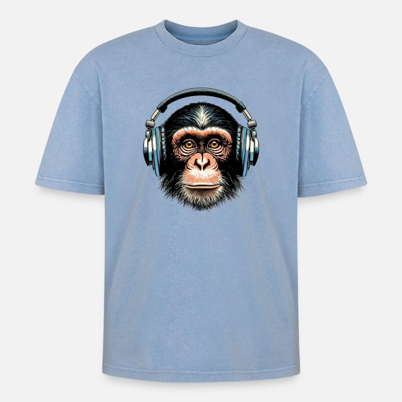 Affe - Oversized Unisex Premium Acid-Washed T-Shirt - Blau Acid Wash