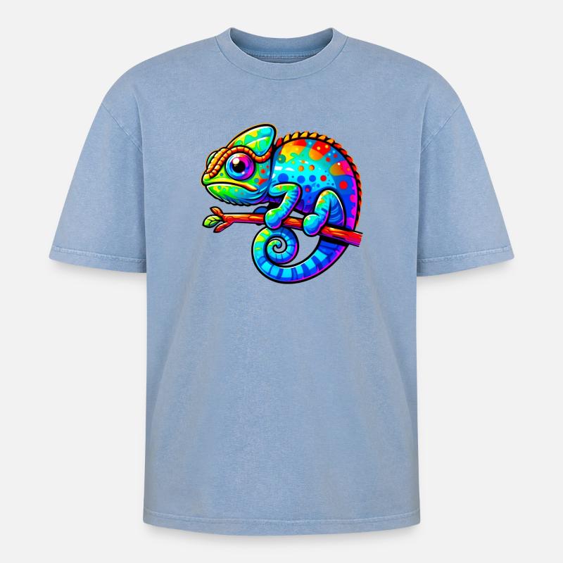 Chamäleon - Oversized Unisex Premium Acid-Washed T-Shirt - Blau Acid Wash