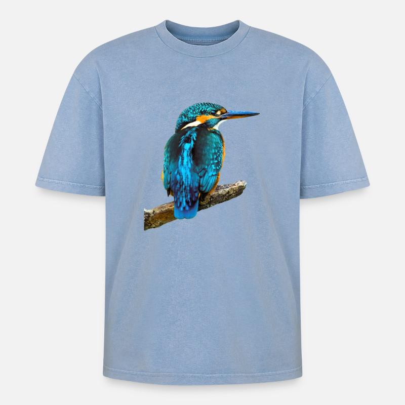 Eisvogel Alcedo atthis - Oversized Unisex Premium Acid-Washed T-Shirt - Blau Acid Wash