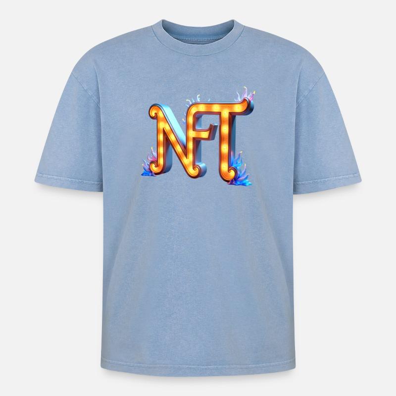 NFT in Lichtern – Leuchtendes Schilderdesign - Oversized Unisex Premium Acid-Washed T-Shirt - Blau Acid Wash