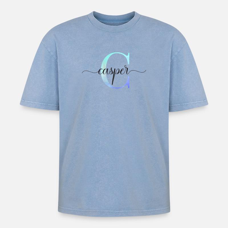 C| Monogramme | Nom | Casper | Aquarelle - T-shirt Premium unisexe oversize acid-washed - bleu délavé acide