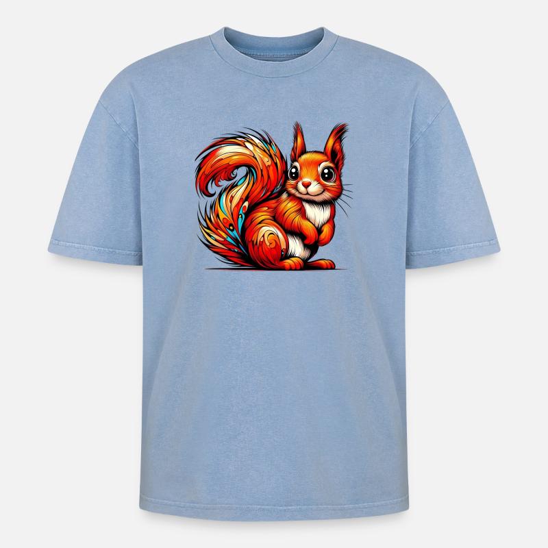 Eichhörnchen - Oversized Unisex Premium Acid-Washed T-Shirt - Blau Acid Wash