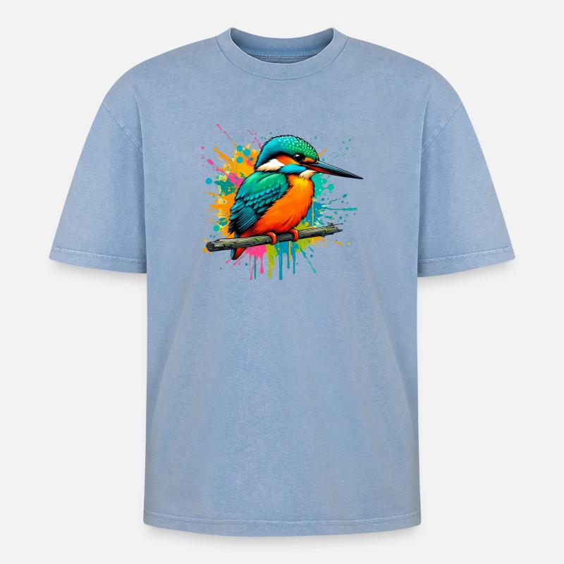 Eisvogel - Oversized Unisex Premium Acid-Washed T-Shirt - Blau Acid Wash