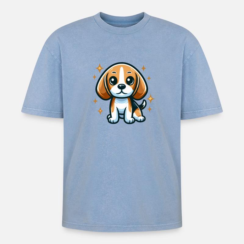 Beagle Chibi Hund - Oversized Unisex Premium Acid-Washed T-Shirt - Blau Acid Wash