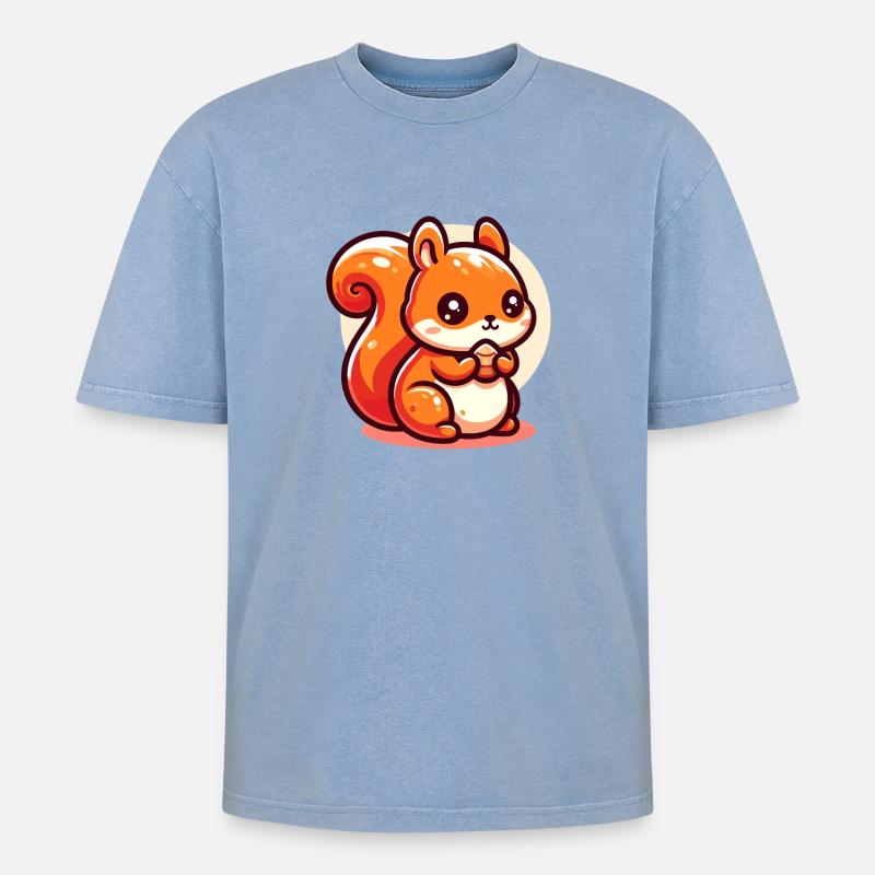 Süßes Eichhörnchen frisst einen Samen - Oversized Unisex Premium Acid-Washed T-Shirt - Blau Acid Wash