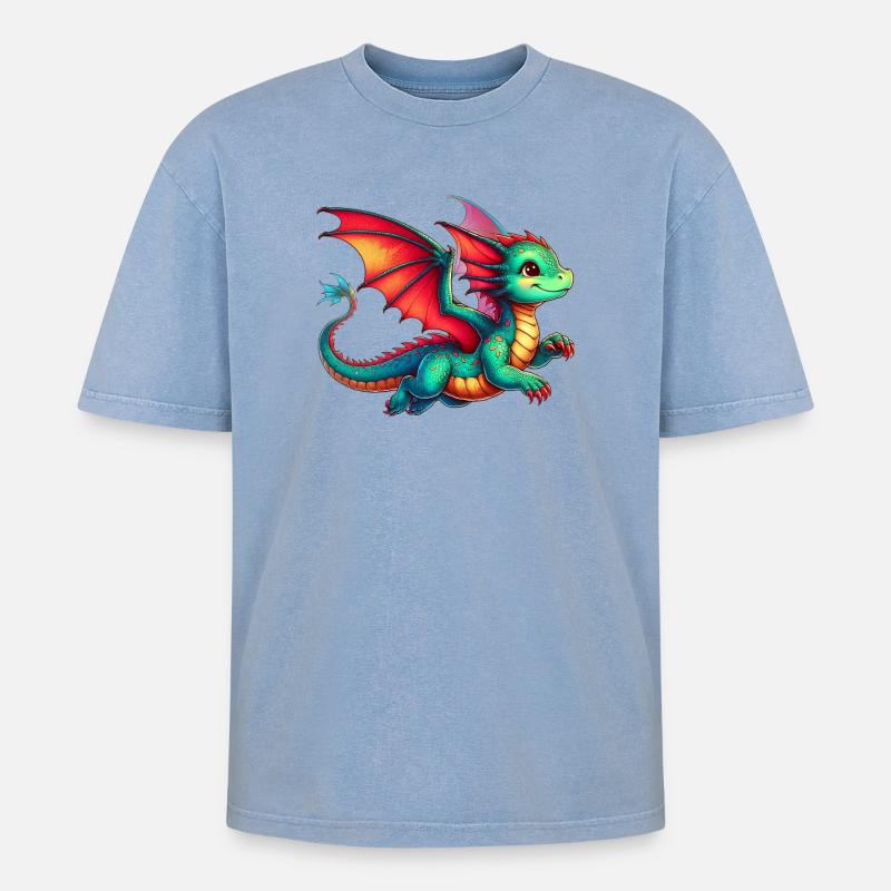 Drache - Oversized Unisex Premium Acid-Washed T-Shirt - Blau Acid Wash