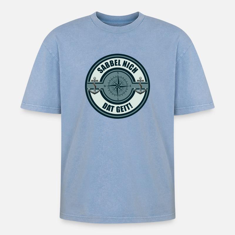 Sabbel nich - Dat geit! - Oversized Unisex Premium Acid-Washed T-Shirt - Blau Acid Wash
