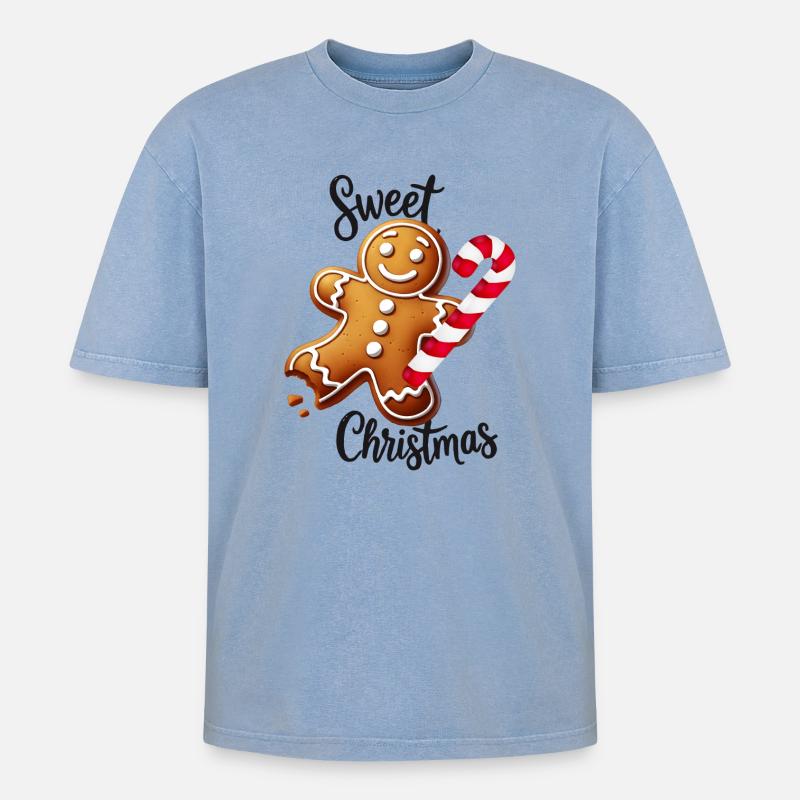 Fröhlicher Lebkuchenmann mit Zuckerstange - Oversized Unisex Premium Acid-Washed T-Shirt - Blau Acid Wash