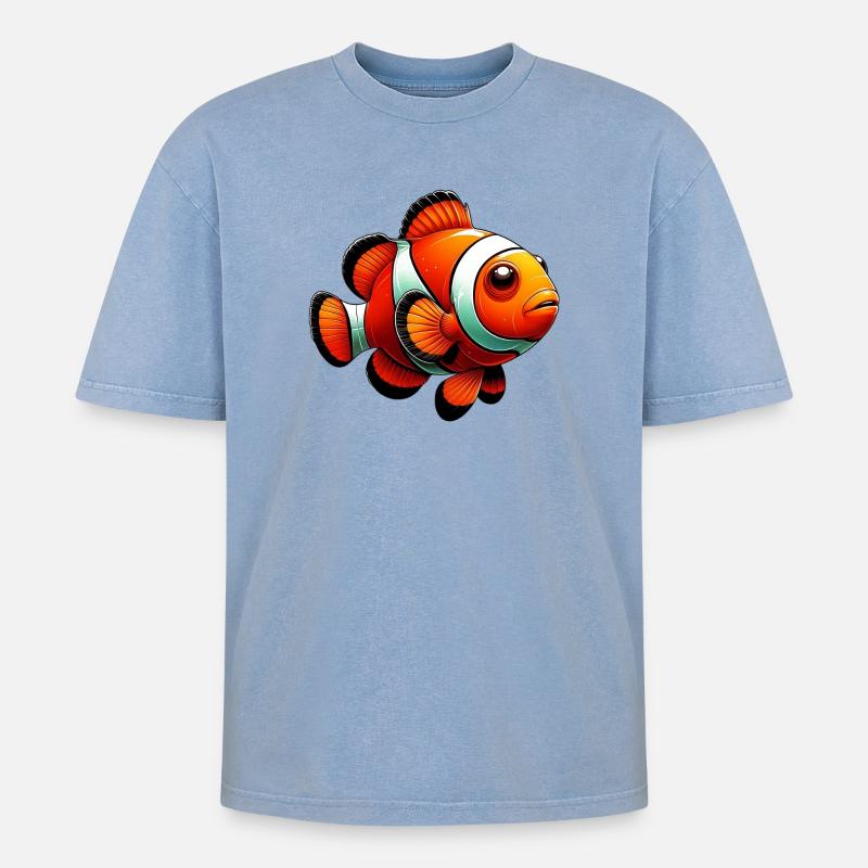 Clownfisch - Oversized Unisex Premium Acid-Washed T-Shirt - Blau Acid Wash