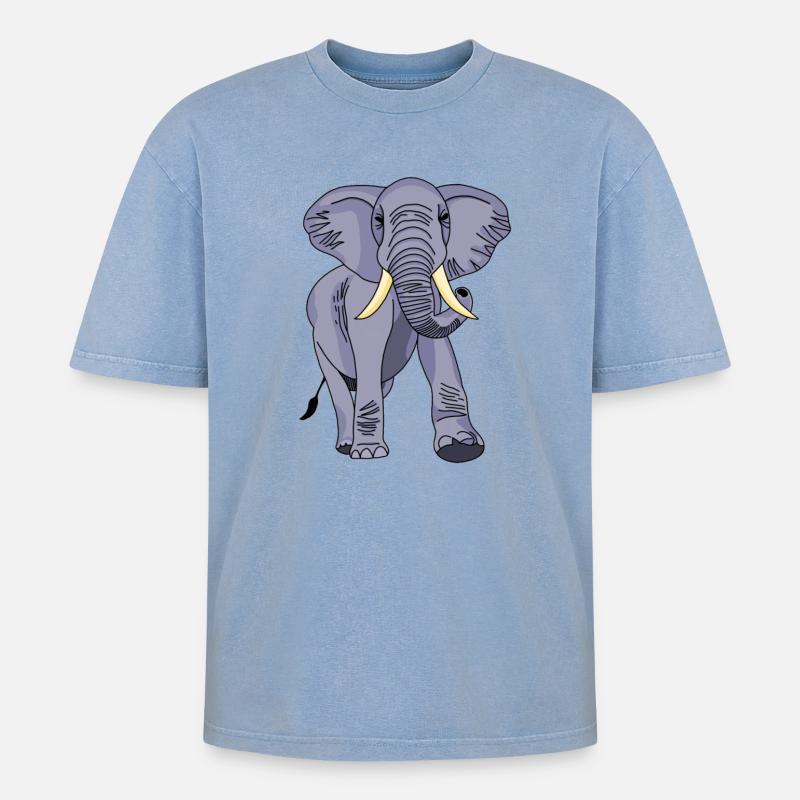 Elefant - Oversized Unisex Premium Acid-Washed T-Shirt - Blau Acid Wash