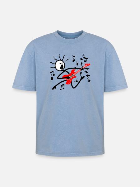 Red Electric Guitar - Oversized Unisex Premium Acid-Washed T-Shirt - acid washed blue