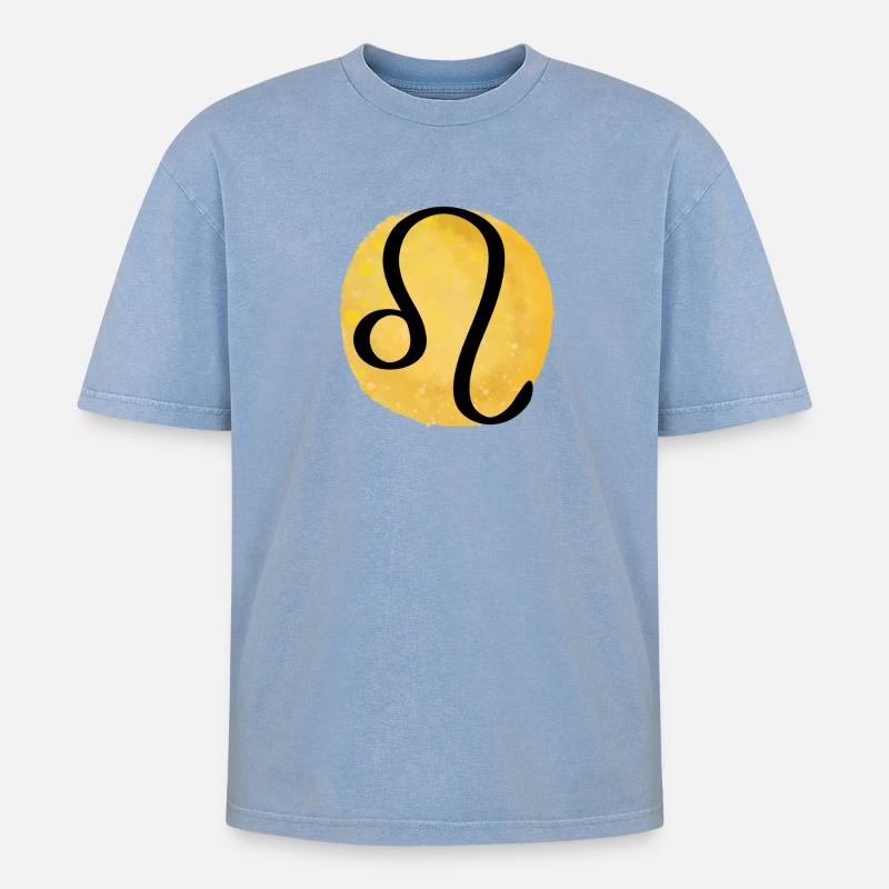 Sternzeichen Löwe - Oversized Unisex Premium Acid-Washed T-Shirt - Blau Acid Wash