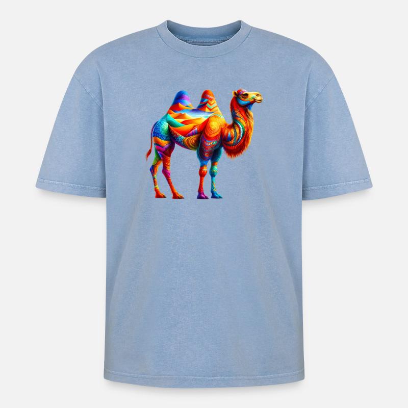 Kamel - Oversized Unisex Premium Acid-Washed T-Shirt - Blau Acid Wash