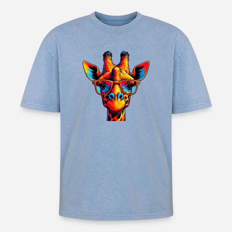Giraffe - Oversized Unisex Premium Acid-Washed T-Shirt - Blau Acid Wash