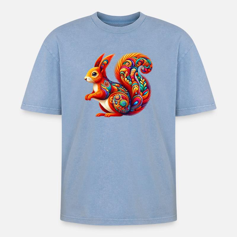 Squirrel - Oversized Unisex Premium Acid-Washed T-Shirt - acid washed blue