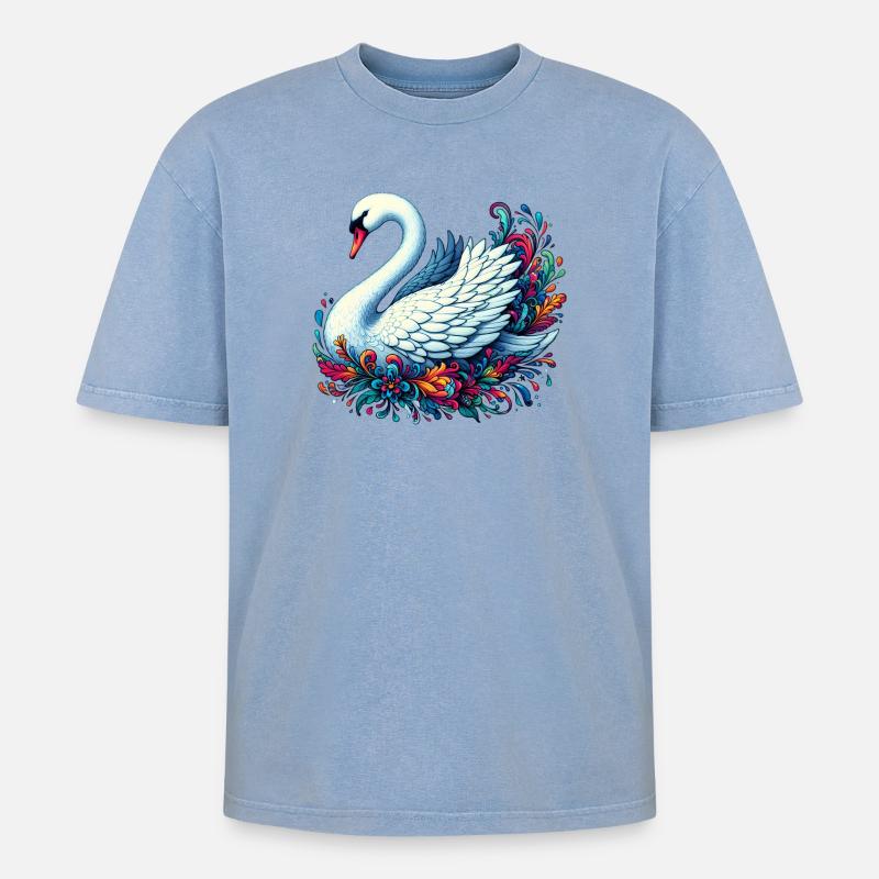 Schwan - Oversized Unisex Premium Acid-Washed T-Shirt - Blau Acid Wash