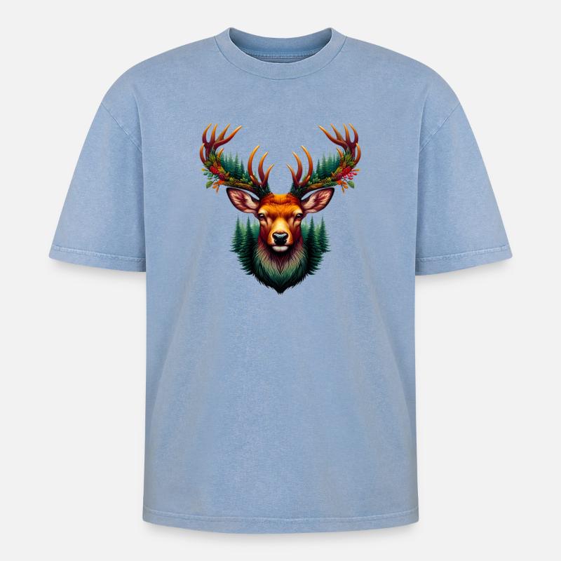 Hirsch - Oversized Unisex Premium Acid-Washed T-Shirt - Blau Acid Wash