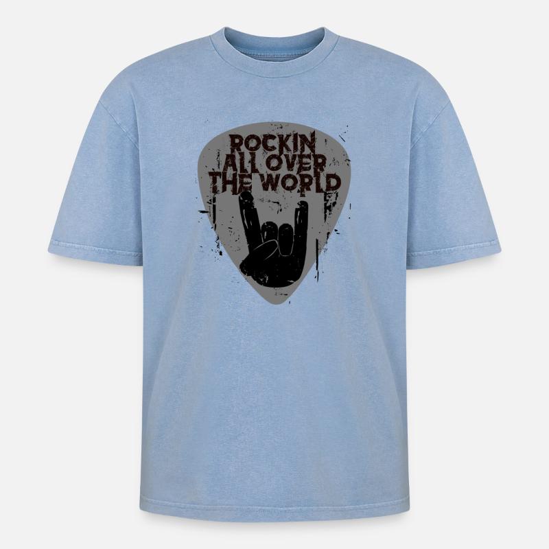 Rock'n'Roll - Oversized Unisex Premium Acid-Washed T-Shirt - Blau Acid Wash