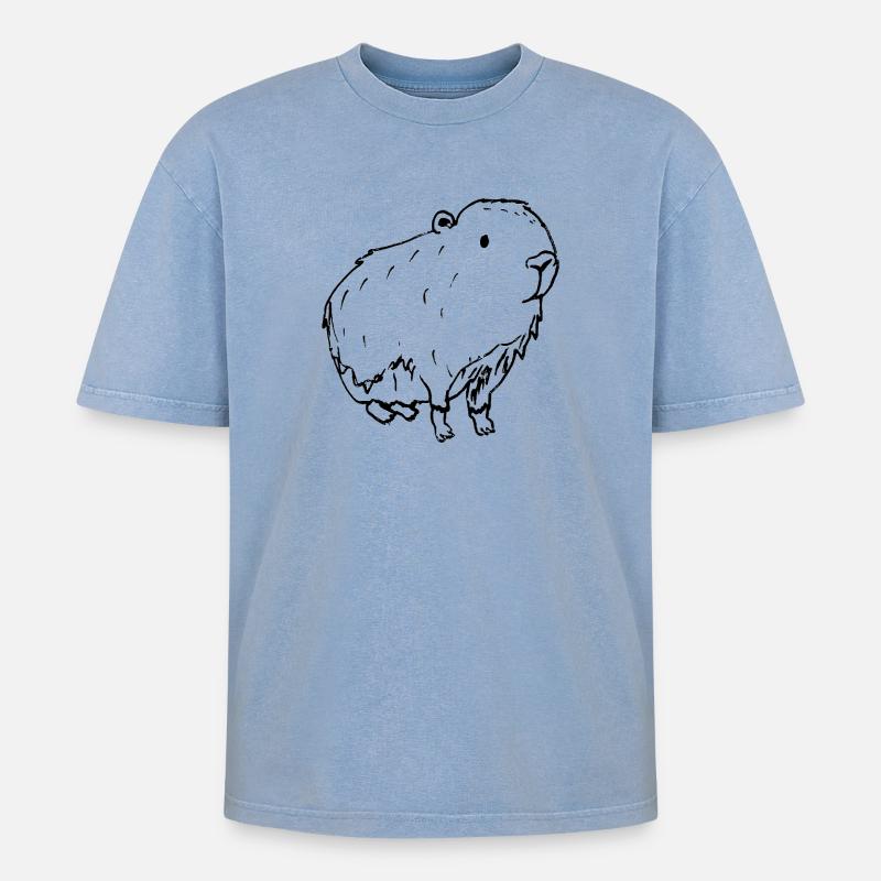 Abstract Kapybara Black - Oversized Unisex Premium Acid-Washed T-Shirt - Blau Acid Wash