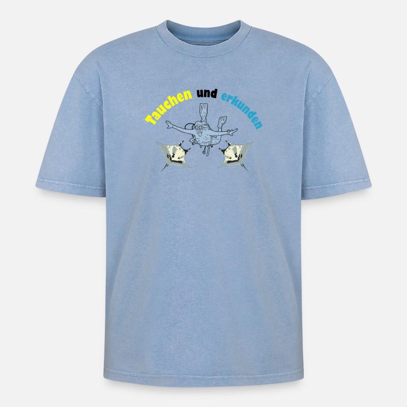 Dive and explore - Oversized Unisex Premium Acid-Washed T-Shirt - acid washed blue